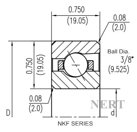 NKF(Φ19.05)等截面薄壁角接觸球軸承剖面